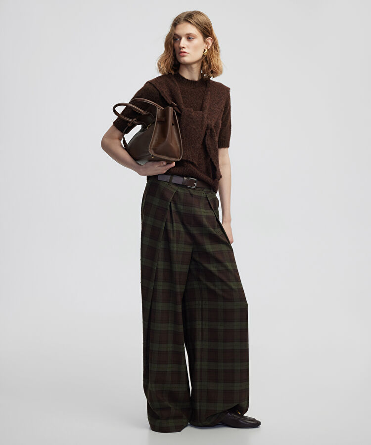 Kemerli ekose desen pantolon