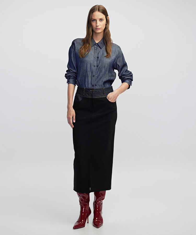 Denim mix kalem etek