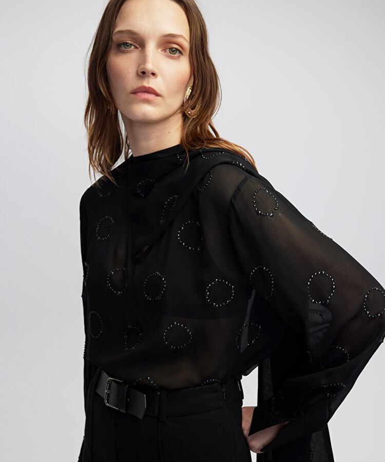 Hotfix baskısı şifon bluz