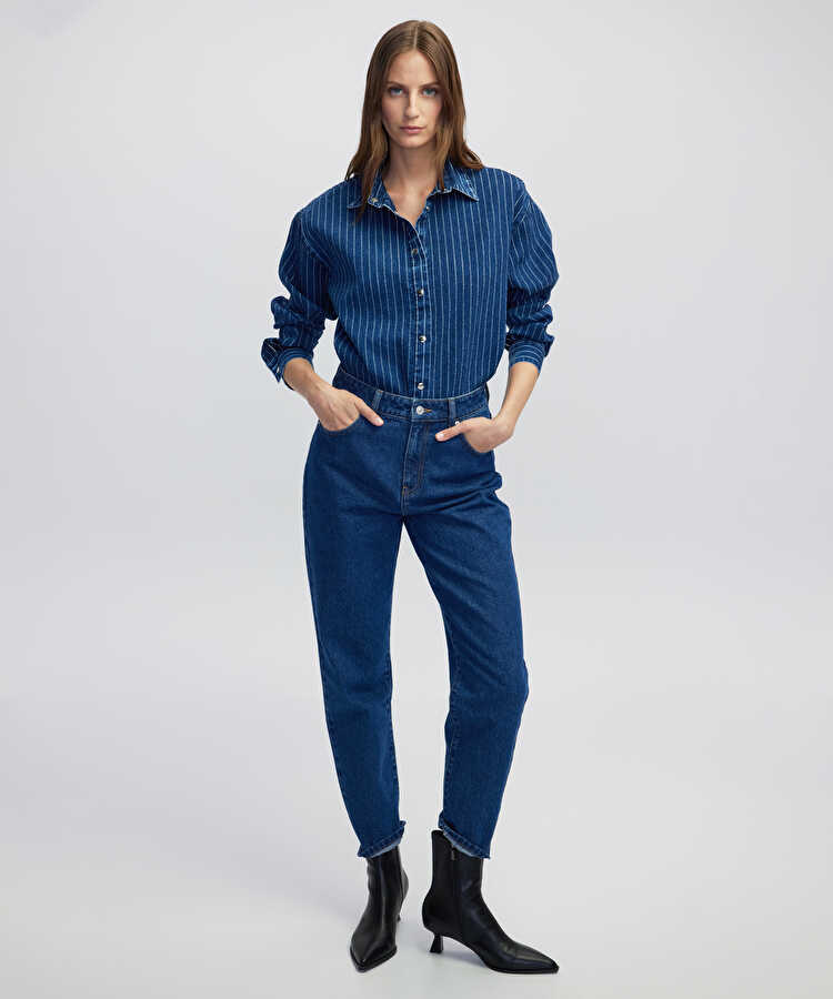 Mom fit jean pantolon - IW6250018027AC7 - Koyu İndigo Jean Pantolon