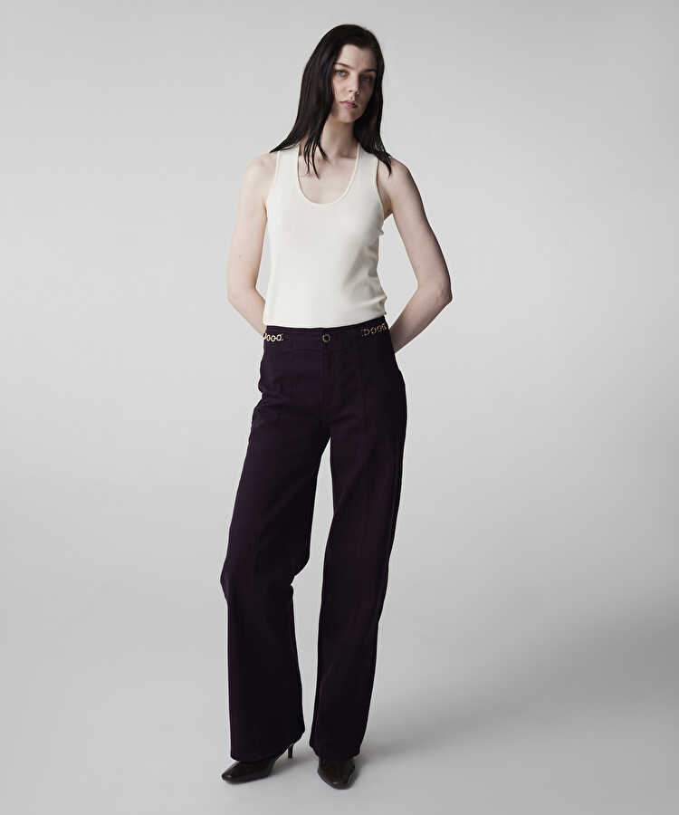 Zincir aksesuarlı jean pantolon - IW6250018079008 - Mürdüm Jean Pantolon