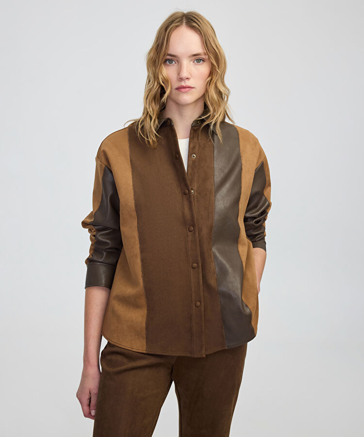 Kumaş mix colorblock gömlek