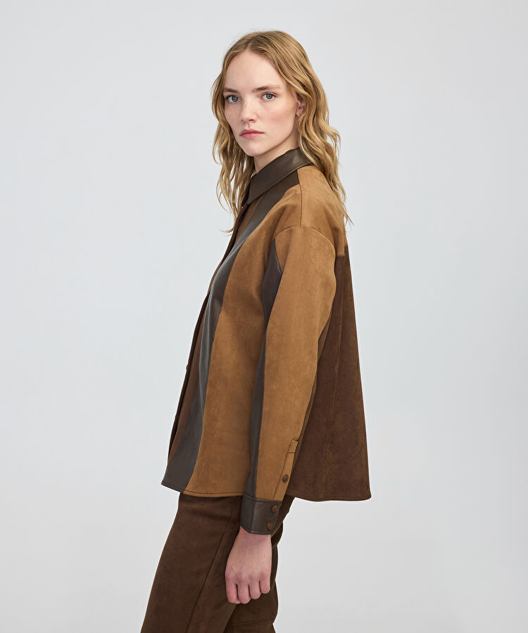 Kumaş mix colorblock gömlek — photo 3