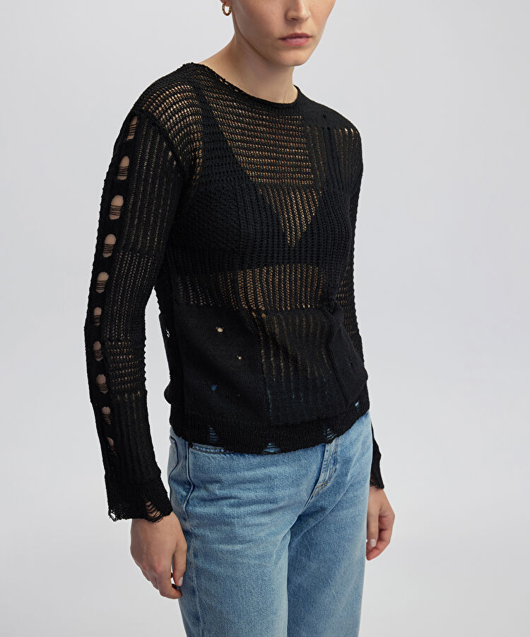 Eskitme efektli ajurlu triko 