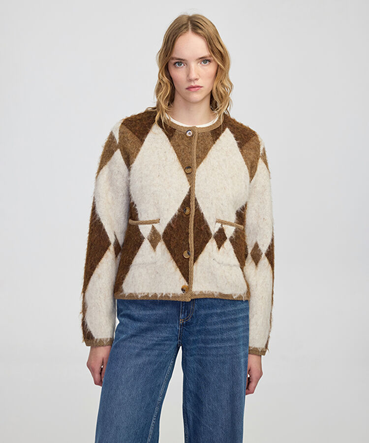 Baklava desen kontrast biyeli triko 