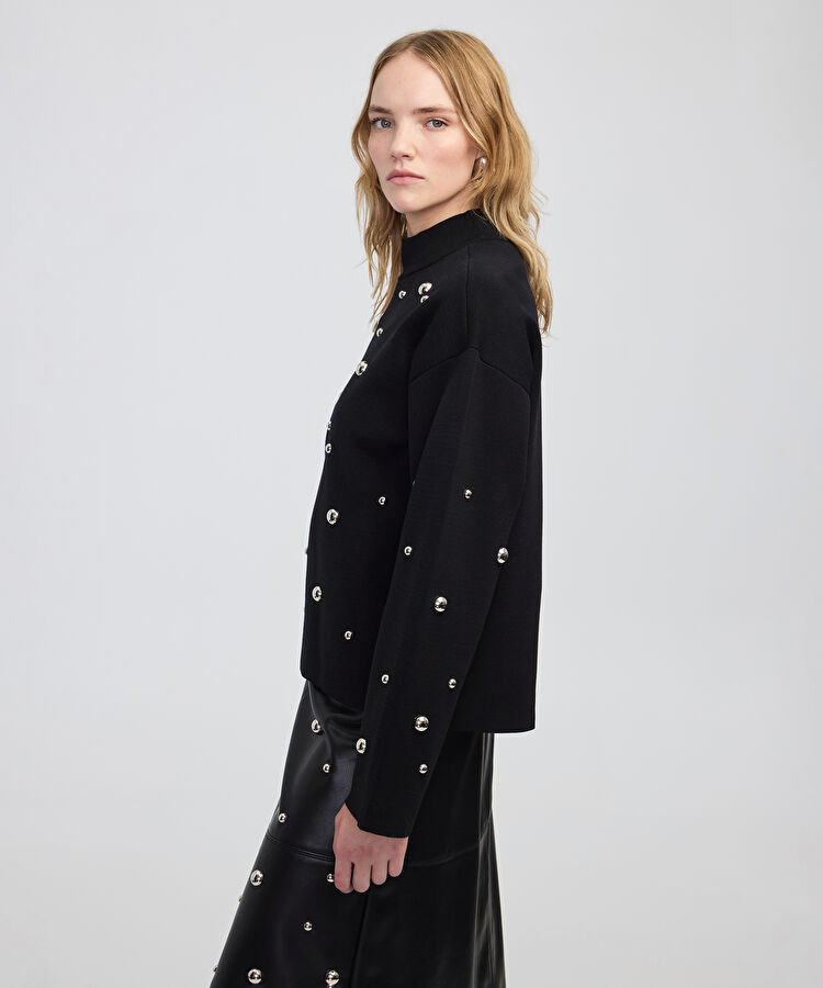 Metal aksesuarlı dik yaka triko — photo 5