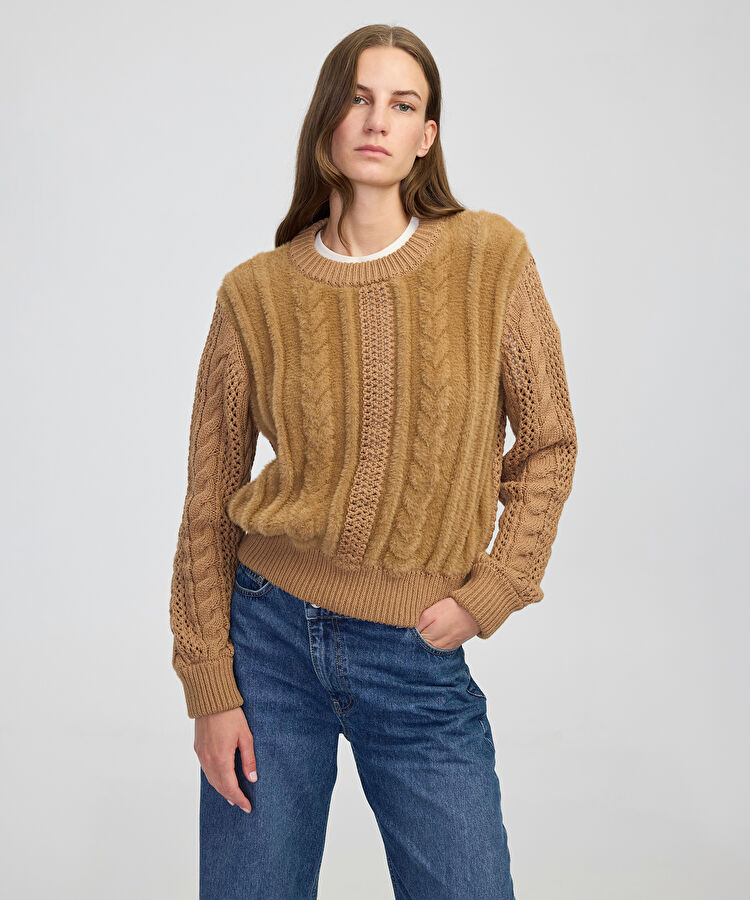 Kumaş mix saç örgülü triko