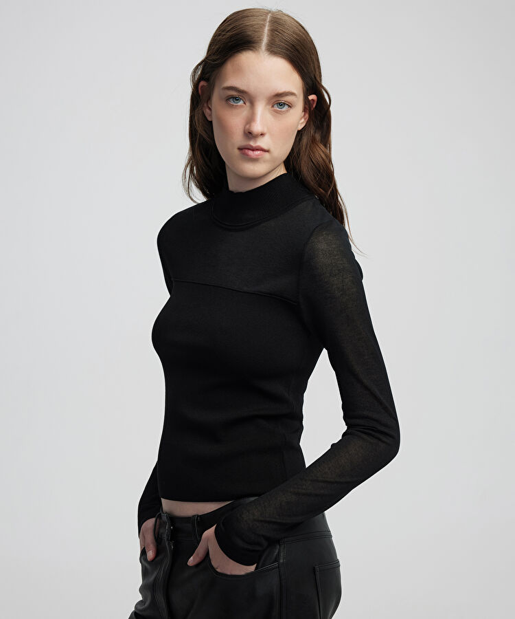 Transparan mix yüksek yaka triko