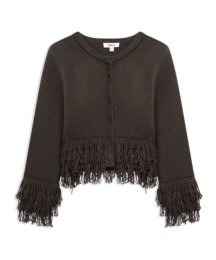 Püsküllü triko hırka