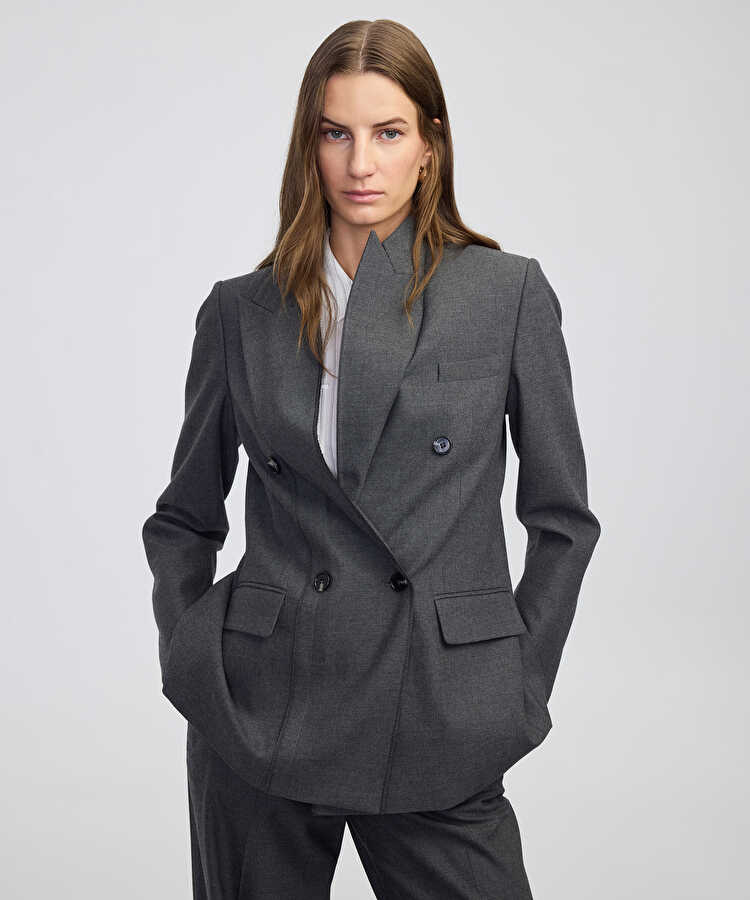 Triko şeritli raw edge blazer - IW6250106025088 - Antrasit Blazer