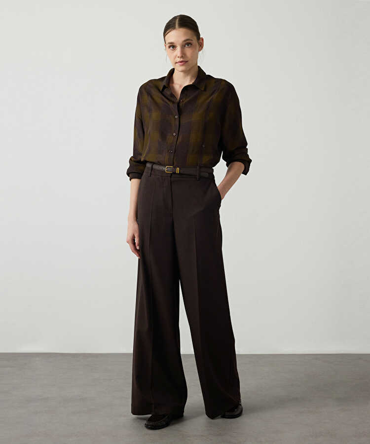 Wide leg pantolon - IW6260003115074 - Kahverengi Pantolon