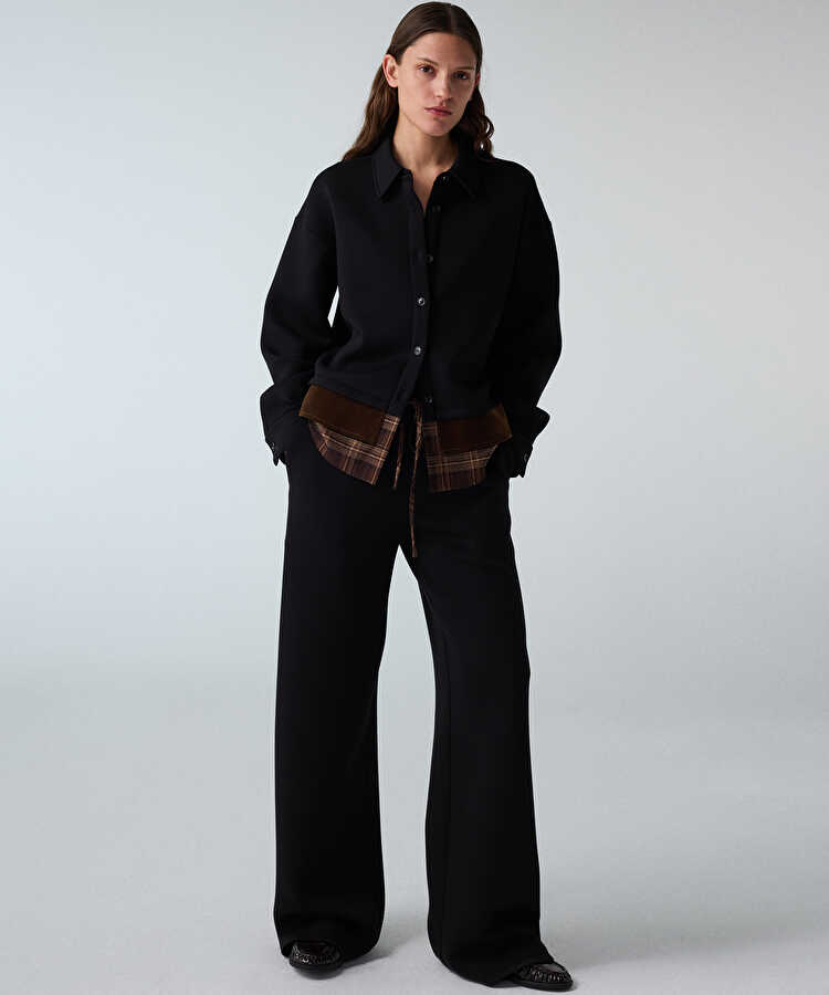 Kontrast ekose bel pantolon - IW6260003158001 - Siyah Pantolon