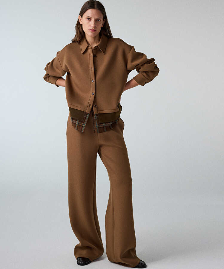 Kontrast ekose bel pantolon - IW6260003158027 - Kamel Pantolon