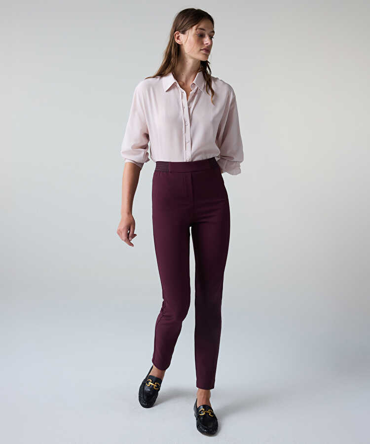 Lurex bel skinny fit pantolon - IW6260003263008 - Mürdüm Pantolon