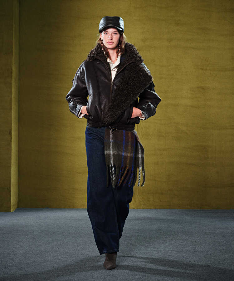 Kumaş mix biker mont - IW6260012104074 - Kahverengi Mont