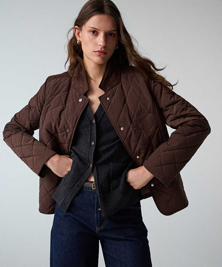 Monogram nakışlı kapitone mont - IW6260012379074 - Kahverengi Mont