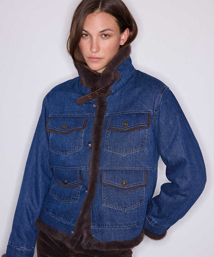 Suni kürklü denim mont - IW6260012407629 - İndigo Mont