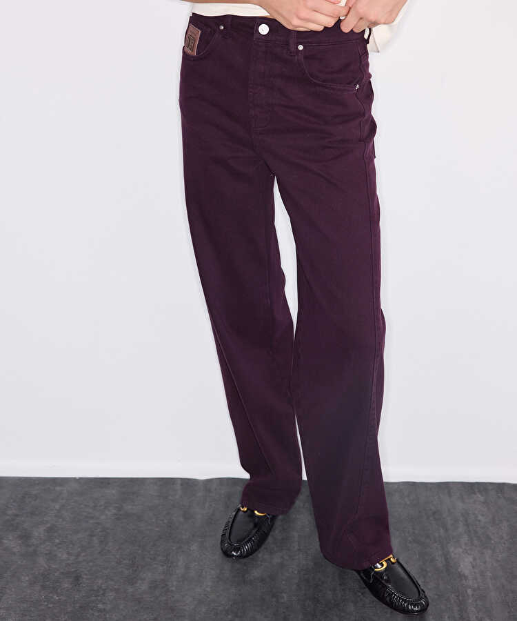 Monogram aksesuarlı barrel fit jean pantolon - IW6260018052008 - Mürdüm Jean Pantolon