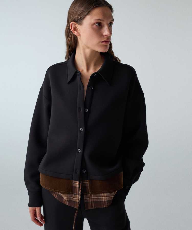 Kontrast katmanlı oversize gömlek - IW6260025144001 - Siyah GOMLEK