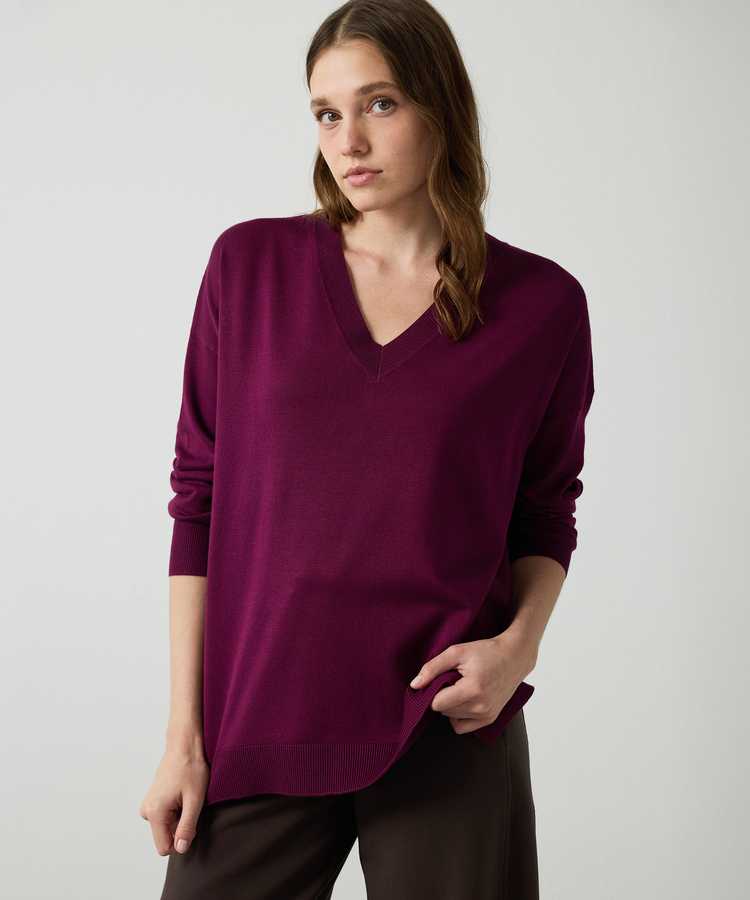 V yaka basic triko - IW6260050131008 - Mürdüm Triko
