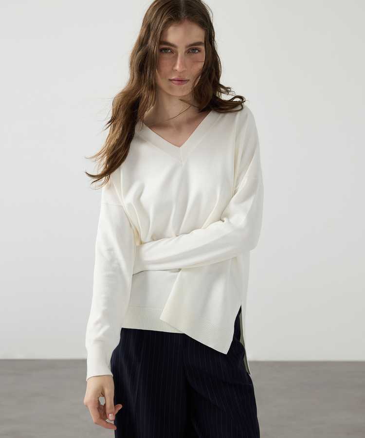 V yaka basic triko - IW6260050131018 - Ekru Triko