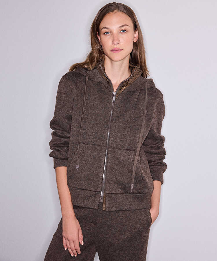 Çift parça görünüm sweatshirt - IW6260091128074 - Kahverengi Sweatshırt