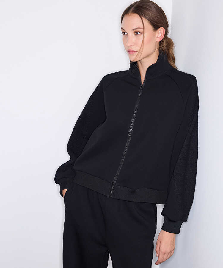 Kumaş mix dik yaka sweatshirt - IW6260091135001 - Siyah Sweatshırt