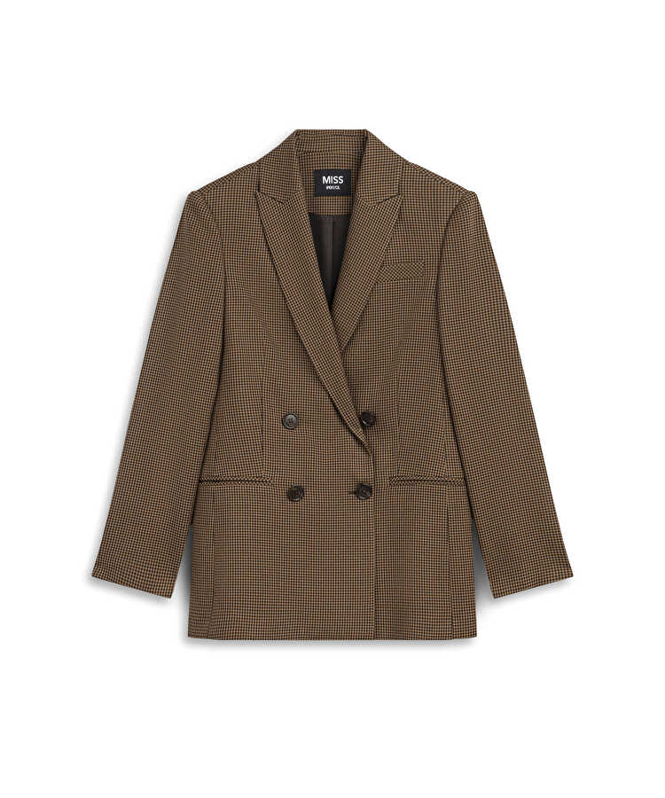 Desenli kruvaze blazer - IW6260106104074 - Kahverengi Blazer