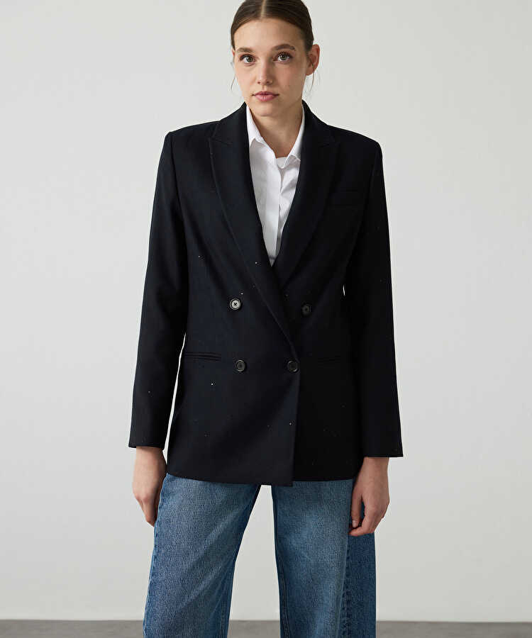 Hotfix baskılı kruvaze blazer - IW6260106108001 - Siyah Blazer
