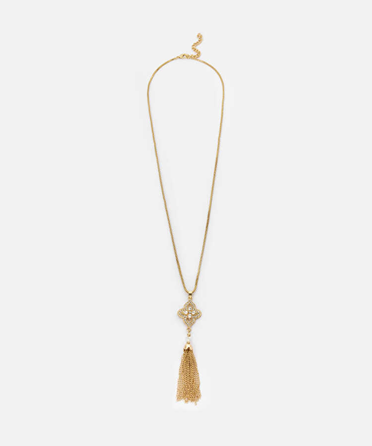 Sallantılı zincirli strass taşlı kolye - IW6260051024265 - Altın Kolye