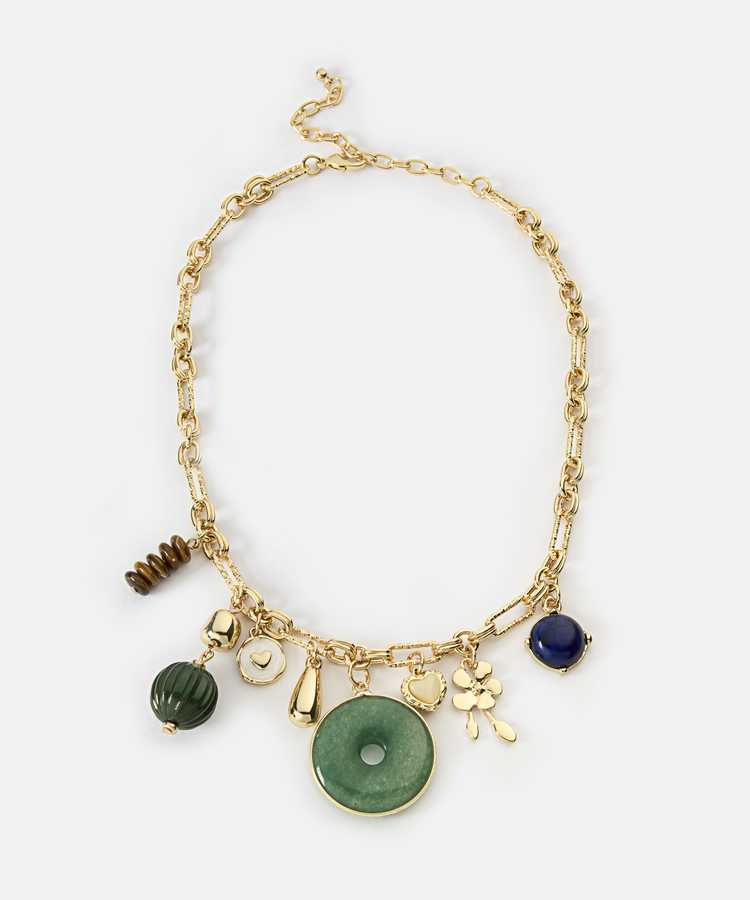 Kombine charm lı zincir kolye - IW6260051078265 - Altın Kolye