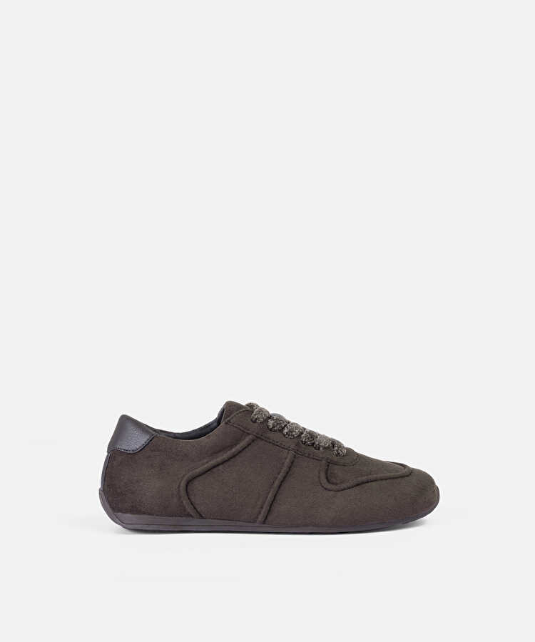 Kontrast bağcıklı sneaker - IW6260062002006 - Koyu Kahverengi Sneaker