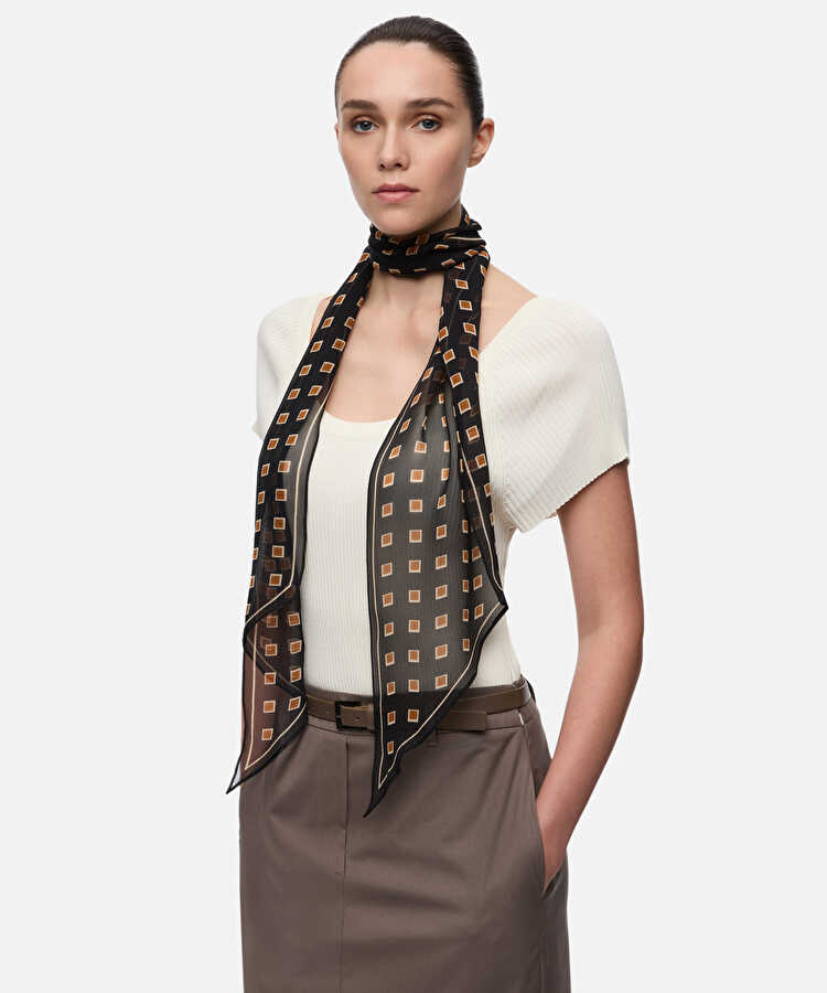 Geometrik desen %100 ipek fular - IW6260065006001 - Siyah Şal ve Fular