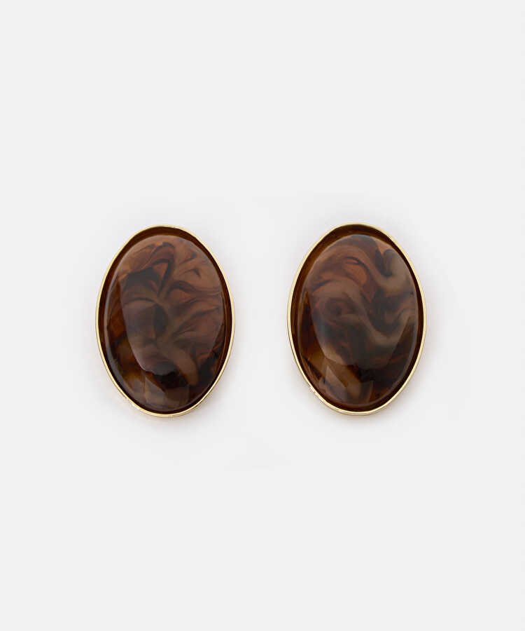 Oval reçine küpe - IW6260068004006 - Koyu Kahverengi Küpe