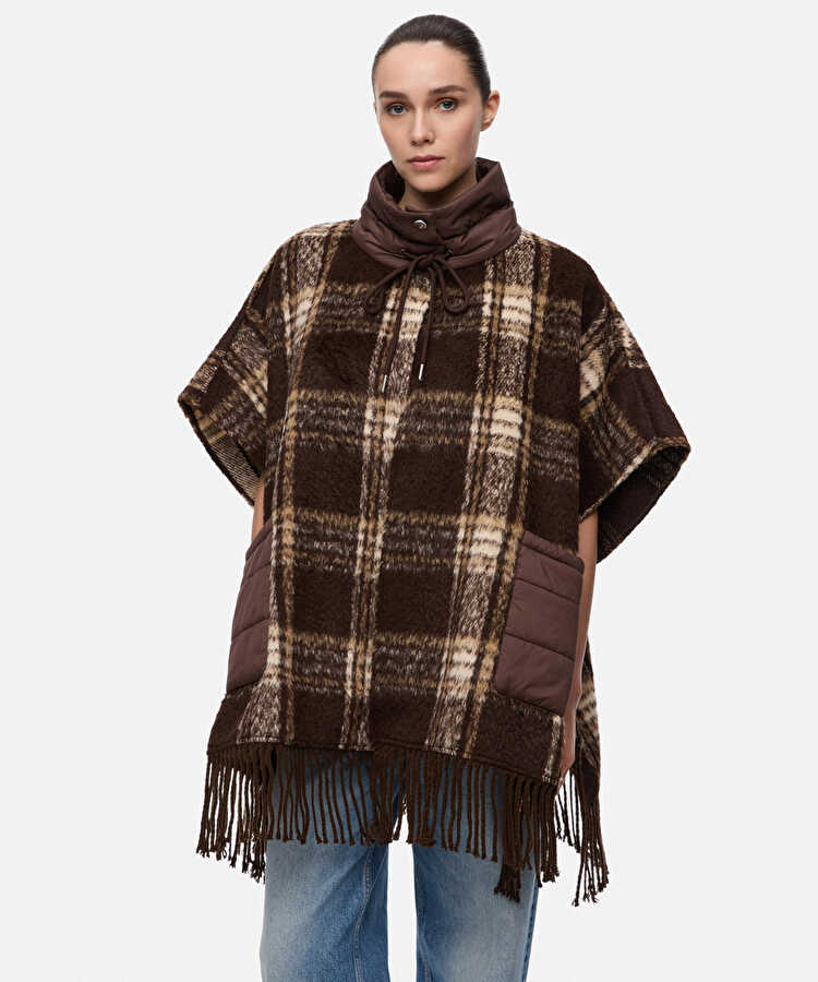 Kumaş mix ekose desen panço - IW6260079001074 - Kahverengi Panço