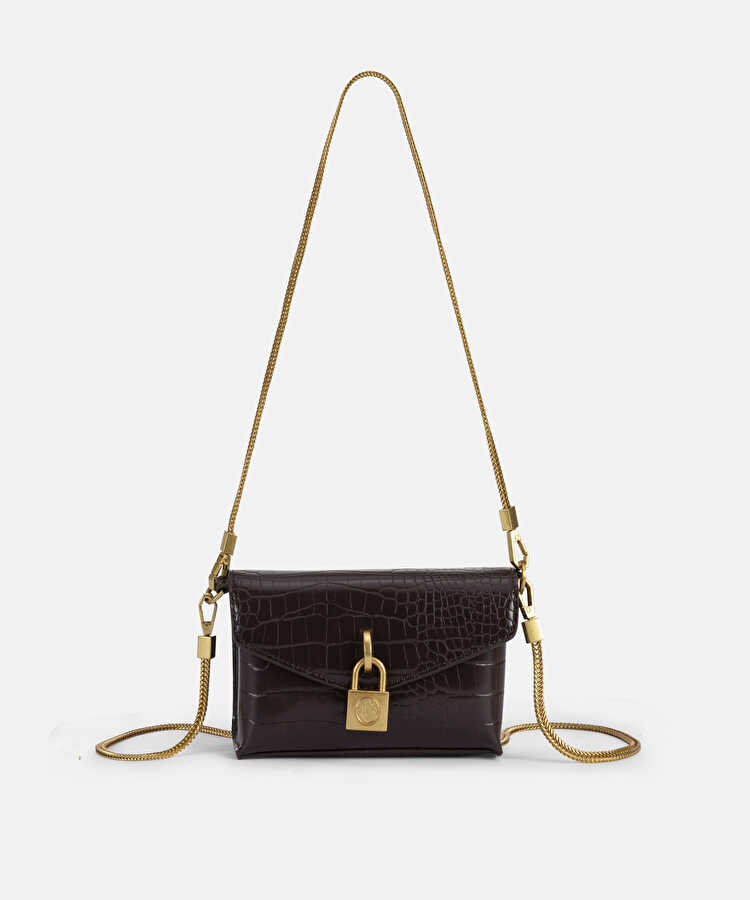 Timsah derisi görünümlü clutch - IW6260121003006 - Koyu Kahverengi Clutch