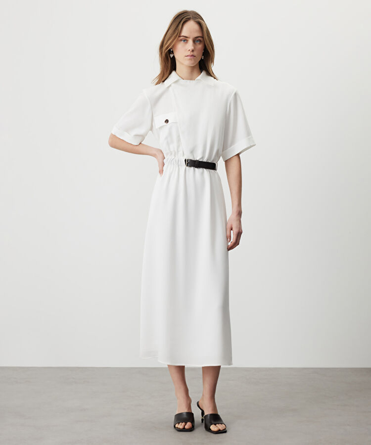 Kontrast kemerli elbise — photo 3