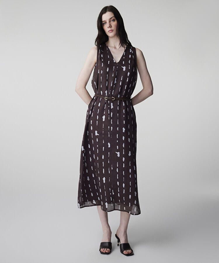 Desenli keten elbise — photo 3