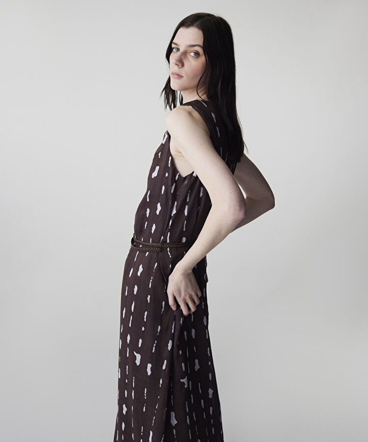 Desenli keten elbise — photo 4