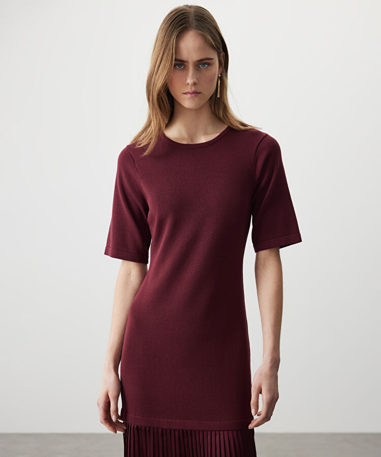 Pileli kumaş mix elbise