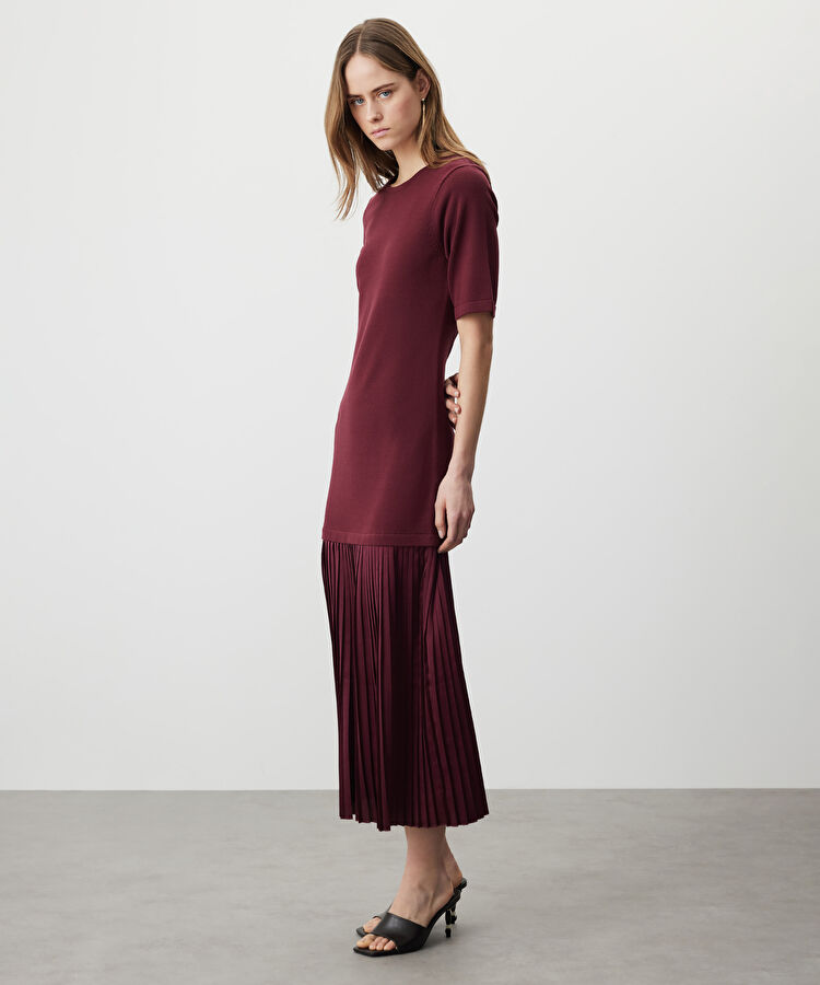 Pileli kumaş mix elbise — photo 4