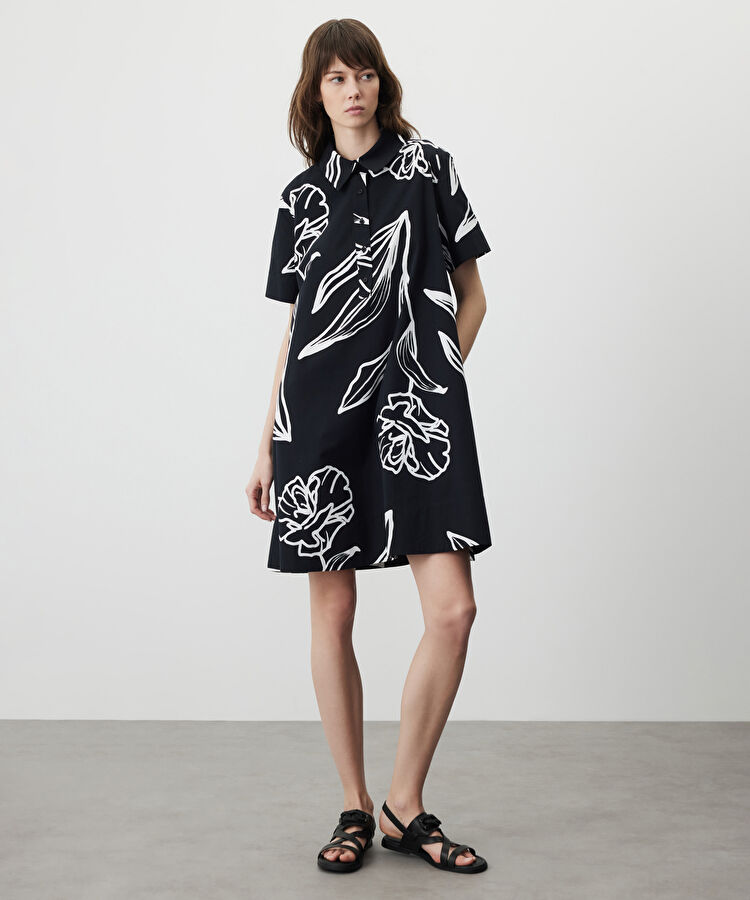 Desenli poplin elbise — photo 3