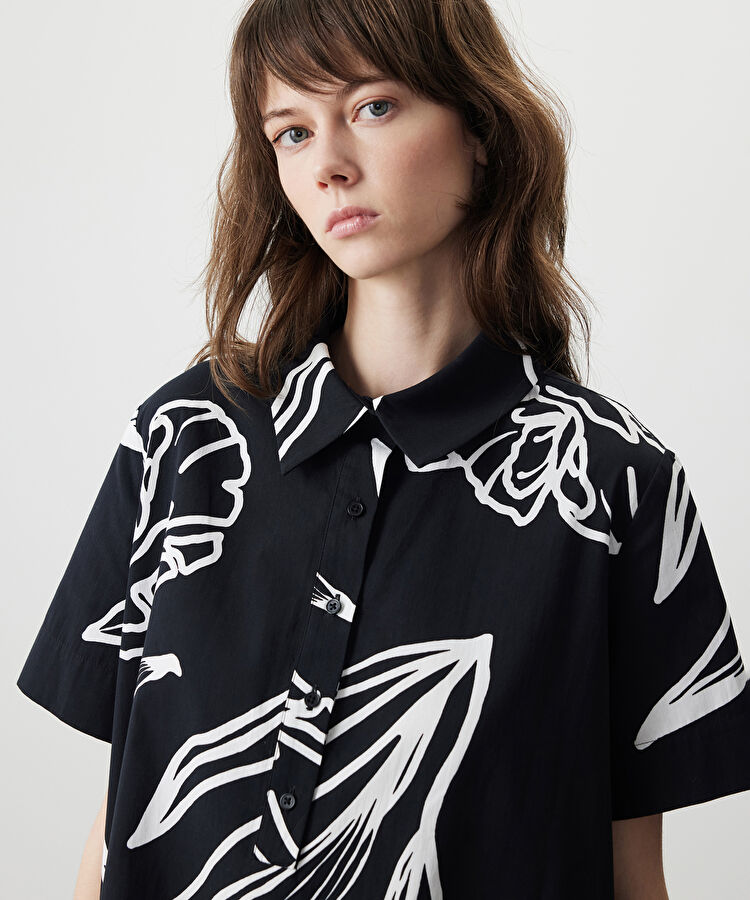 Desenli poplin elbise