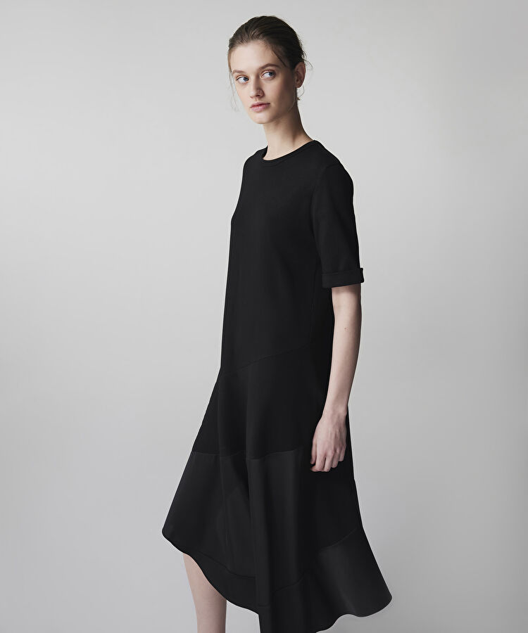 Kumaş mix asimetrik elbise