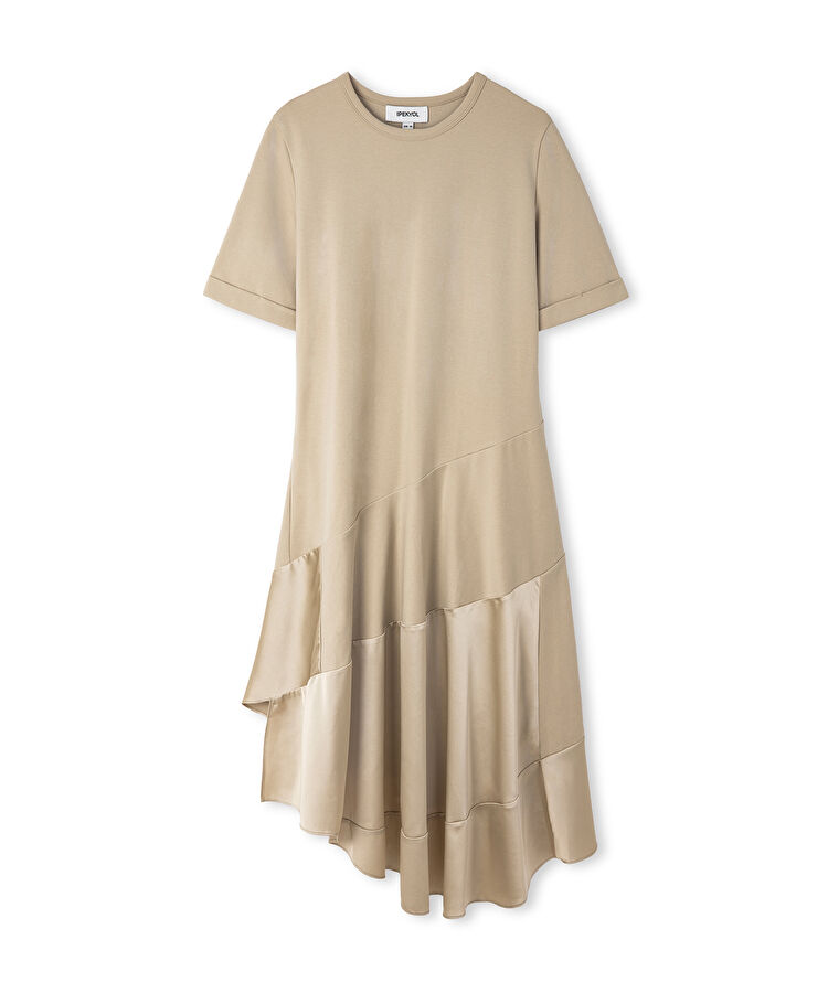 Kumaş mix asimetrik elbise