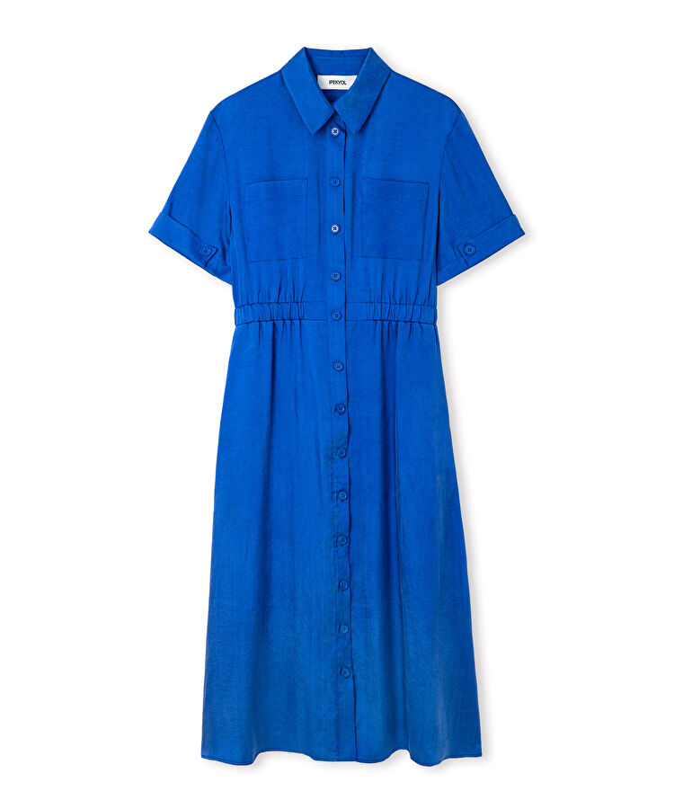 Parlak dokulu elastik bel elbise