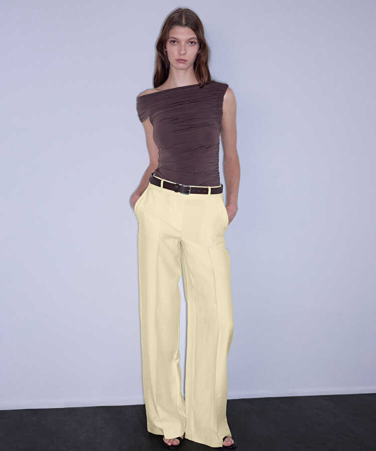 Wide leg pantolon - IS1260003412087 - Açık Sarı Pantolon