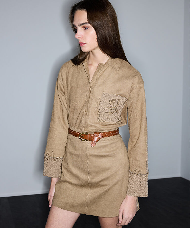 Süet görünümlü mini etek