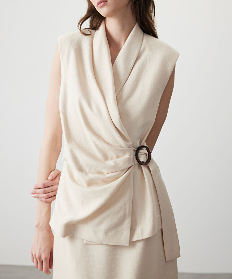 Pileli kruvaze bluz — photo 4