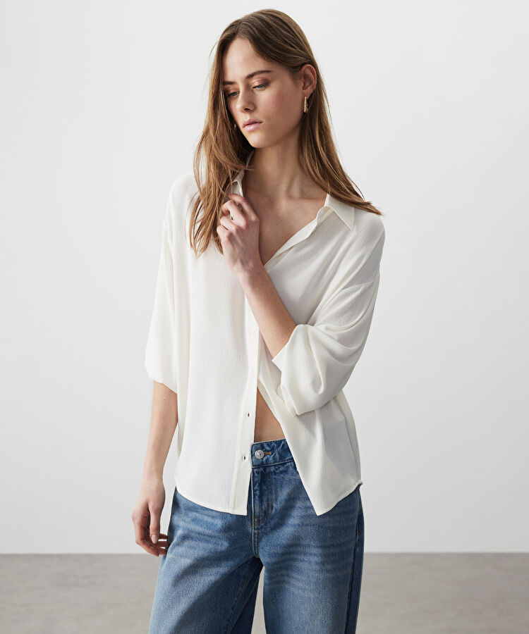 Düşük omuz basic gömlek — photo 3